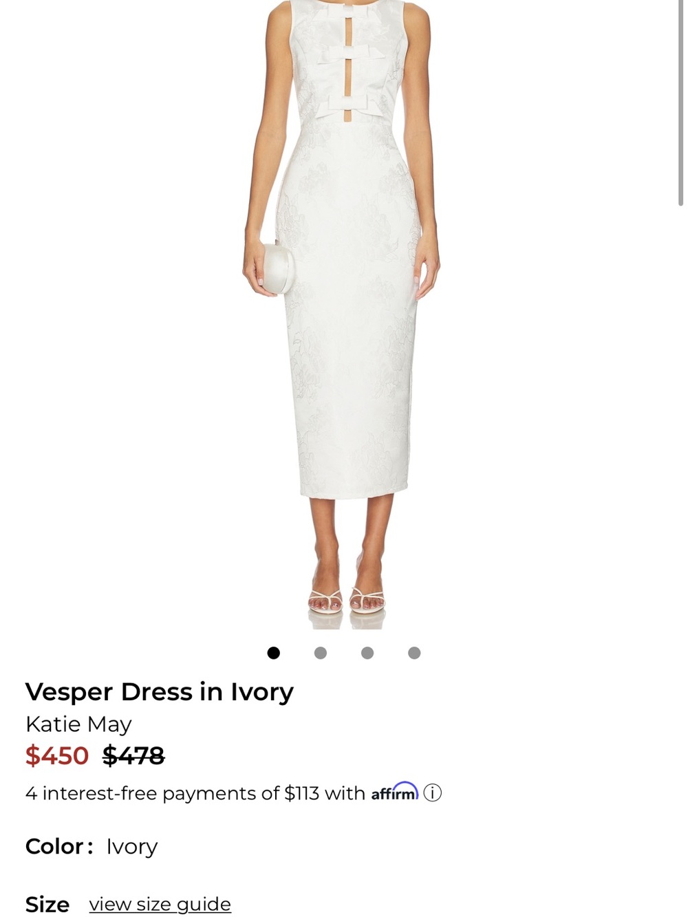 Katie May Ivory Midi Sheath Dress with Front Cutouts